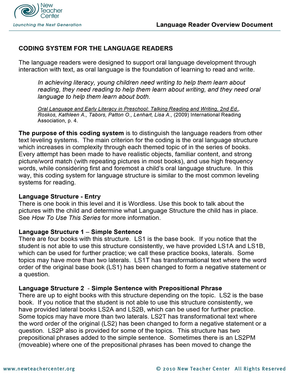 Language Readers Coding System