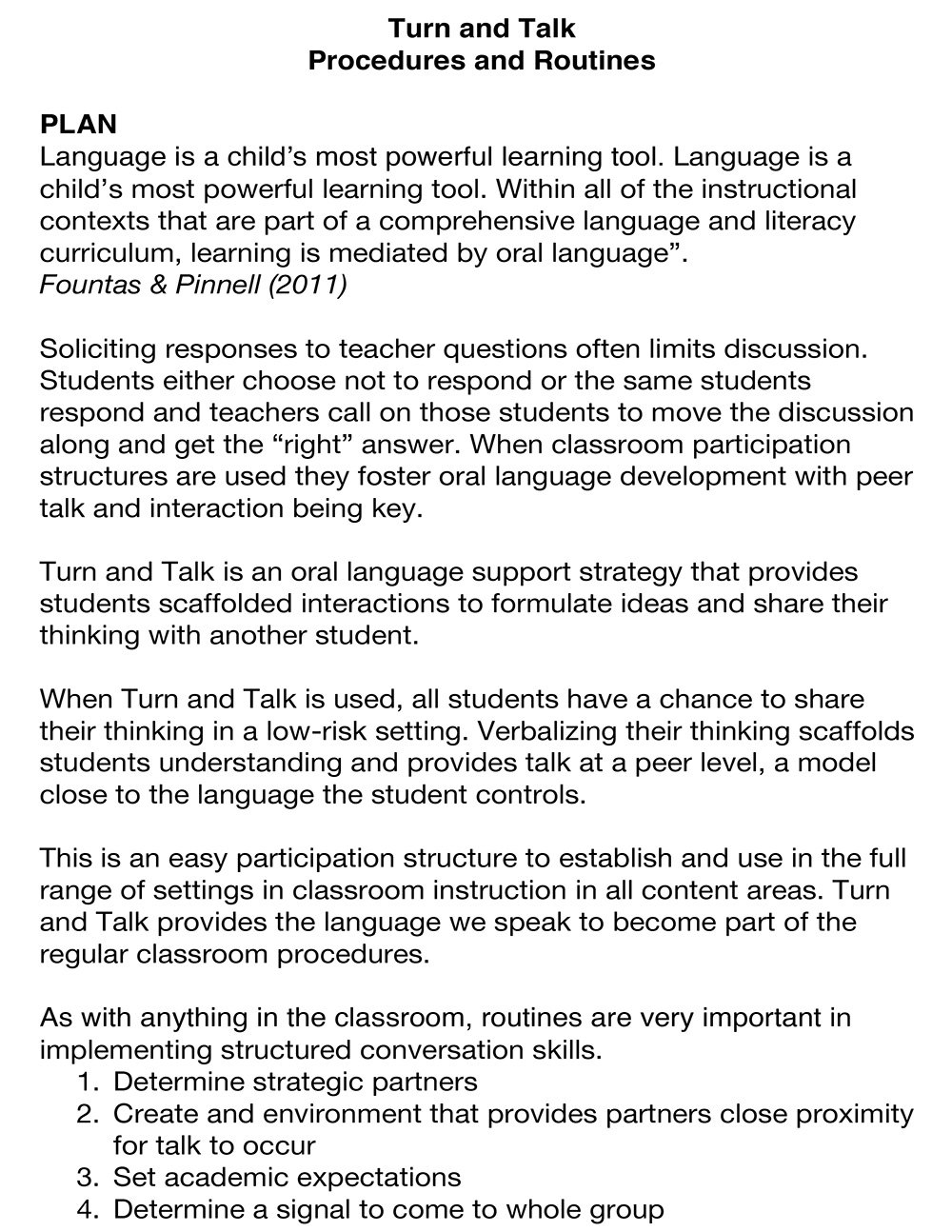 Turn and Talk: Procedures and Routines