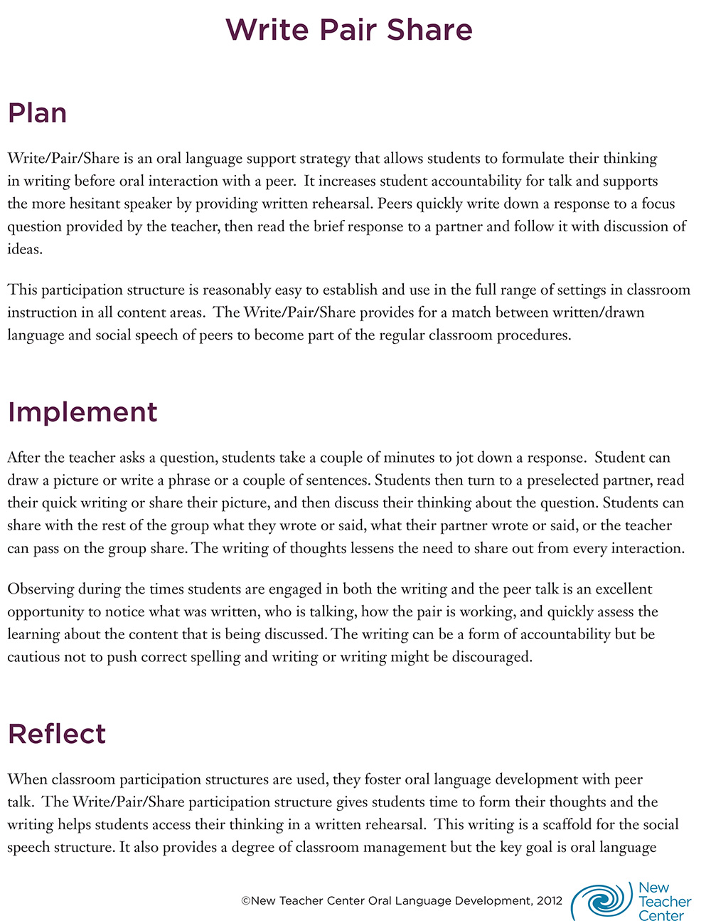 Write Pair Share Overview